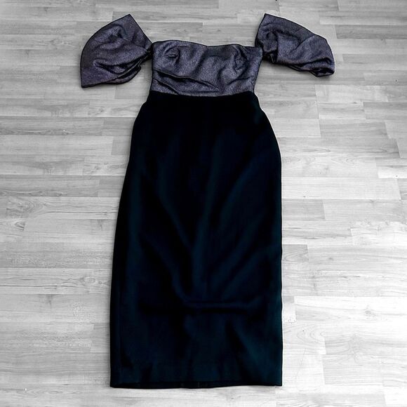 Badgley Mischka Metallic Off Shoulder Dress Size 0 - Picture 6 of 11